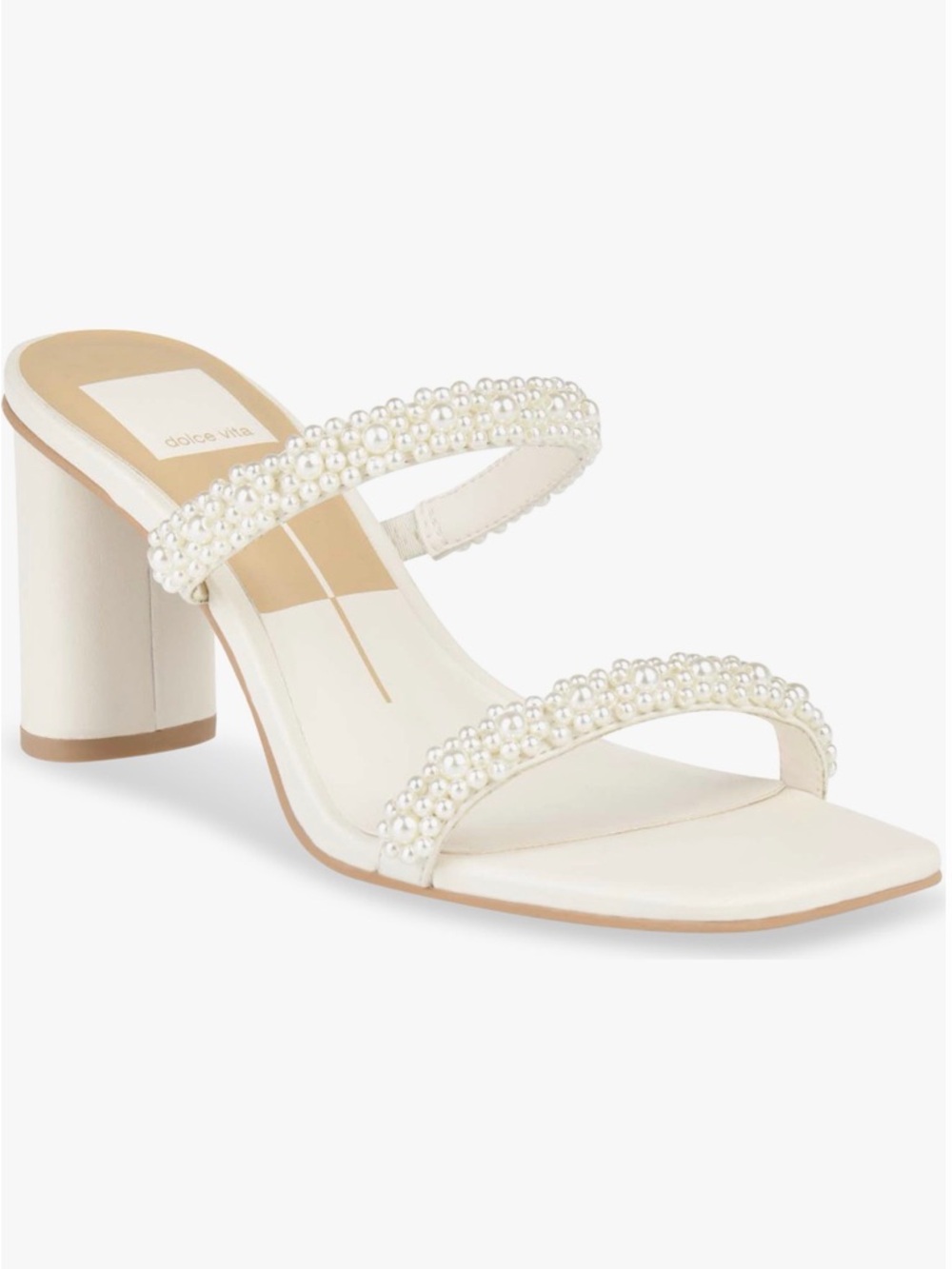 Dolce Vita Nolah Faux Ivory Pearl-Embellished Block Heel Sandal